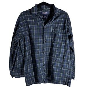 Brooks Brothers Men's Small Green Navy Plaid Flannel Pajama Sleep Shirt Cotton